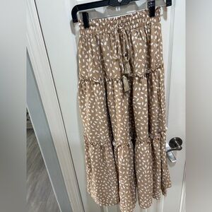 Polka Dot Maxi Skirt -Tan and White